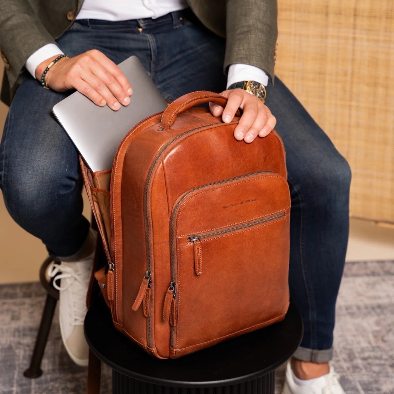 Ryggsäck i Läder Premium De-Luxe med Datorfack 15"