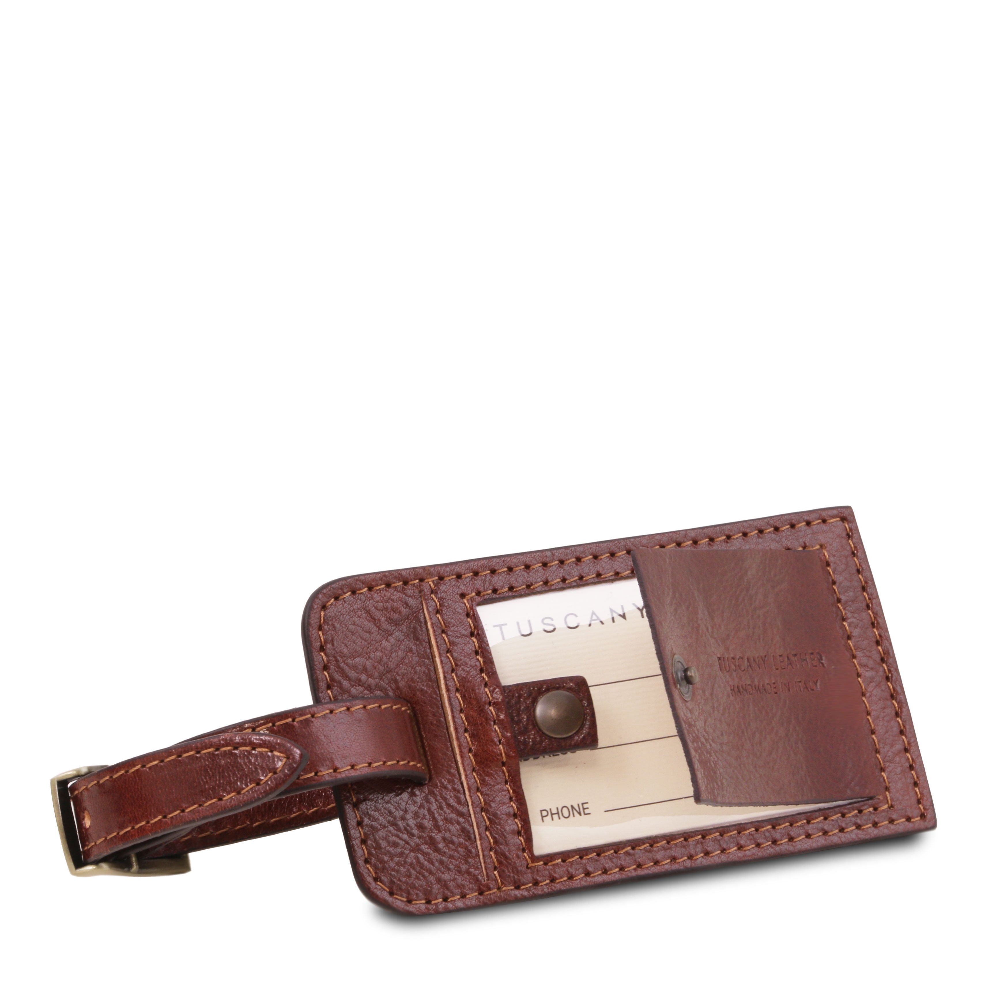 Brun bagagetag i italienskt läder från Tuscany Leather