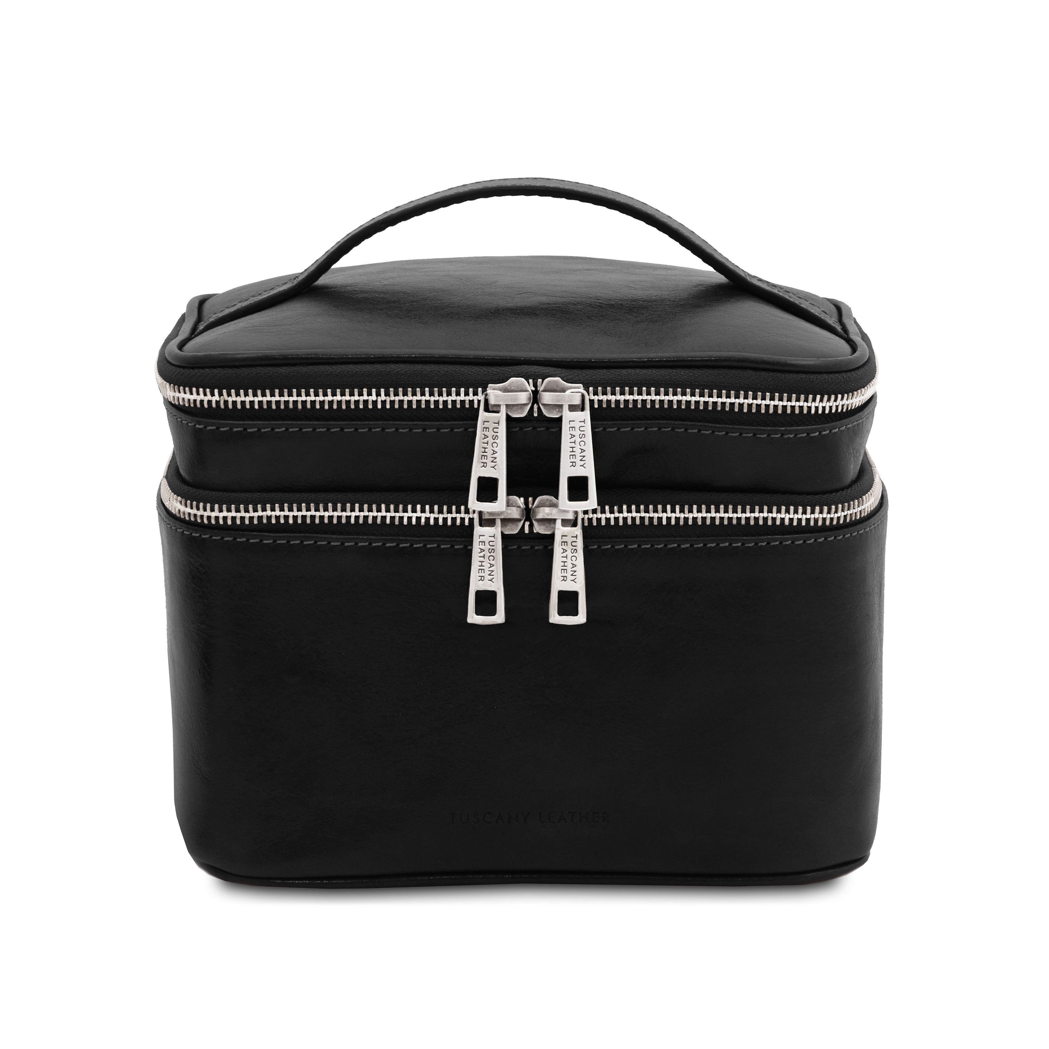 Eliot sminkväska i svart läder – frontvy