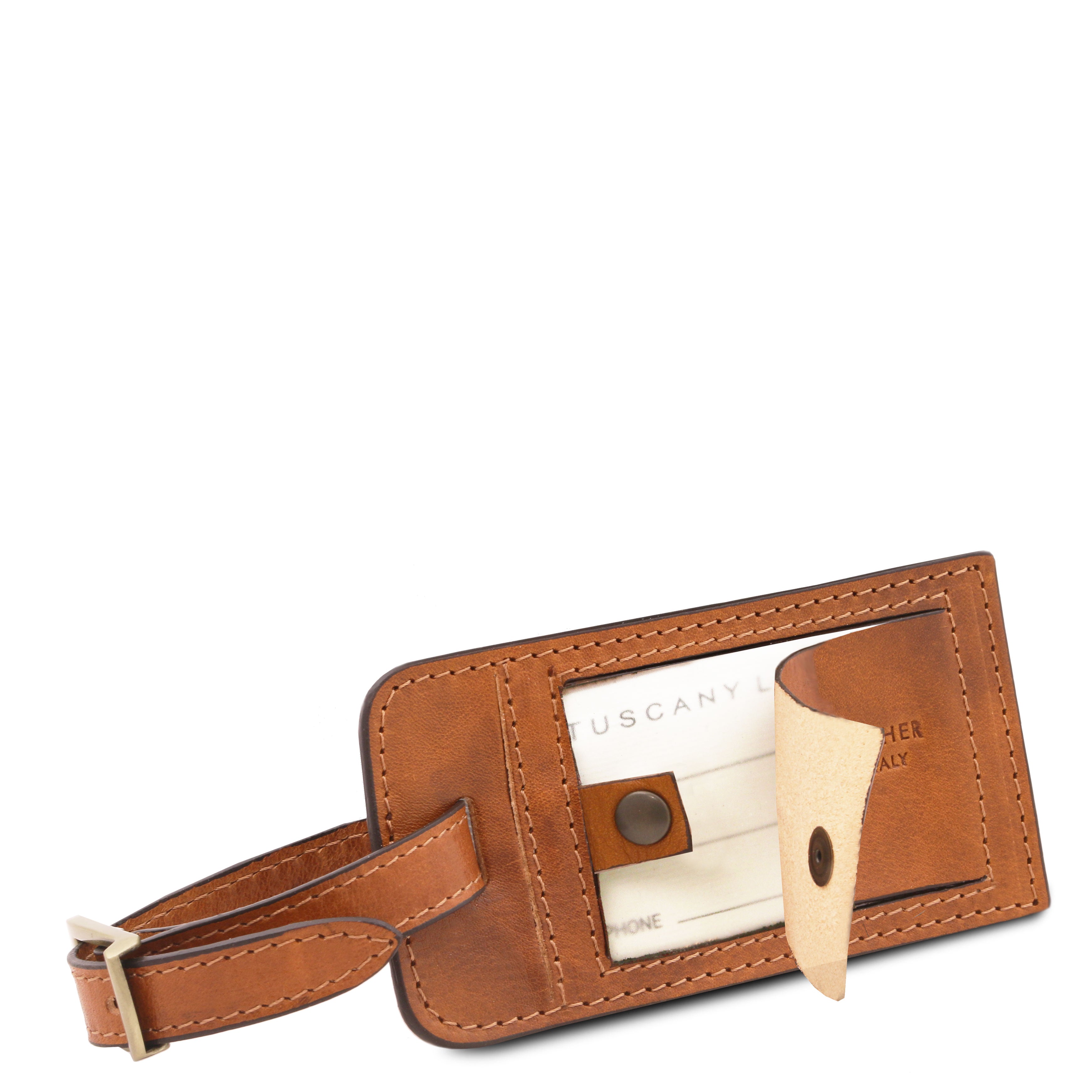 Ljusbrun bagagetag i italienskt läder från Tuscany Leather