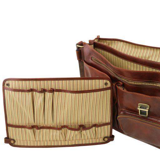 VENTIMIGLIA - Läderportfölj med framfickor First Class - NewBag4you