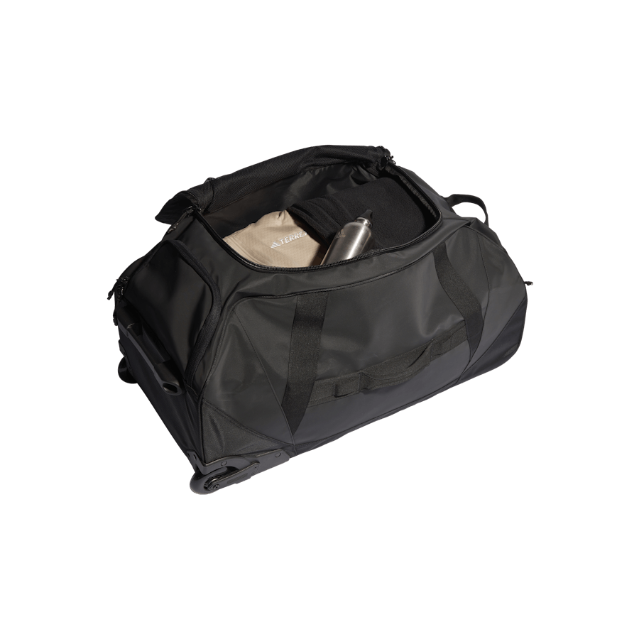 Öppen trolleyväska som är svart