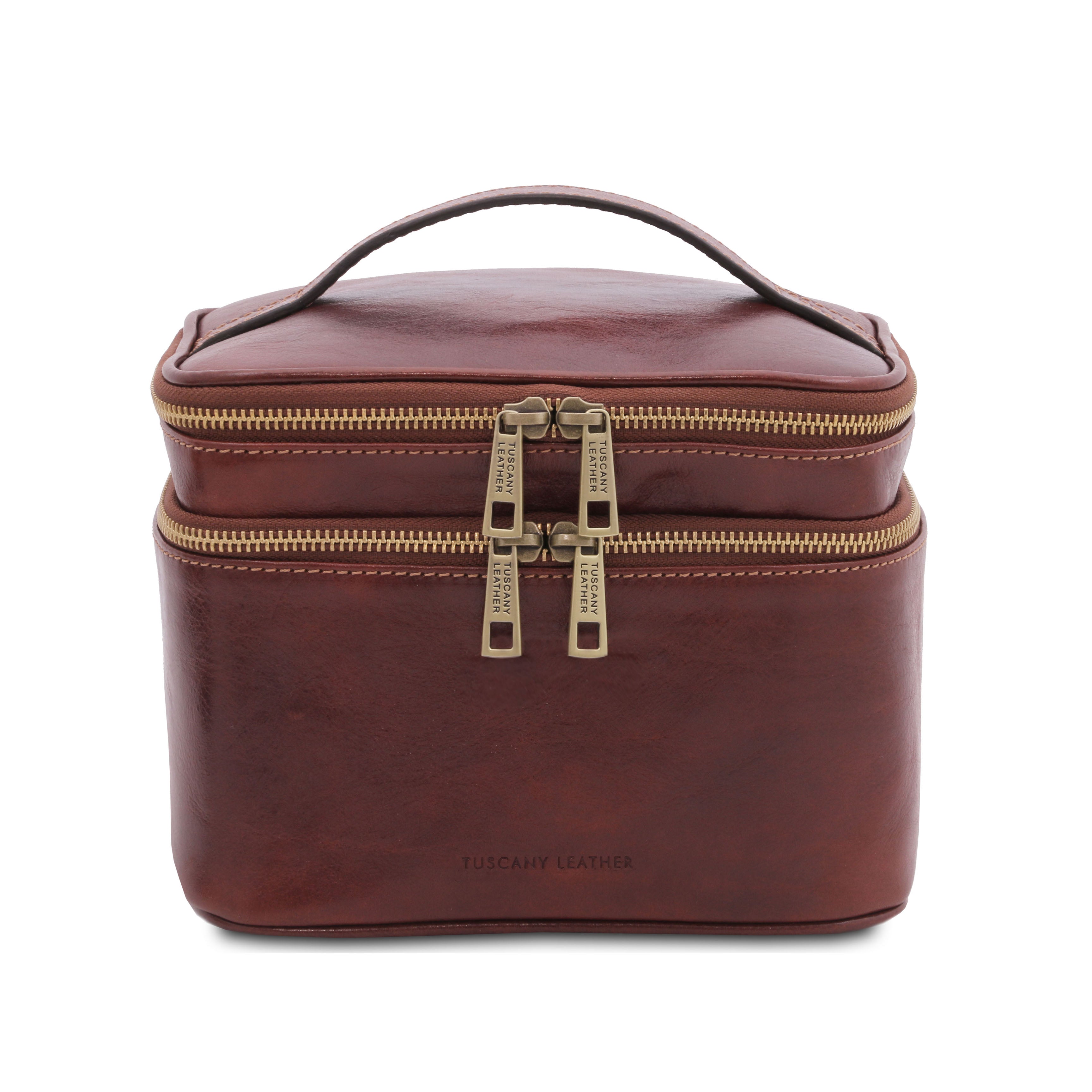 Eliot sminkväska i brunt läder – frontvy