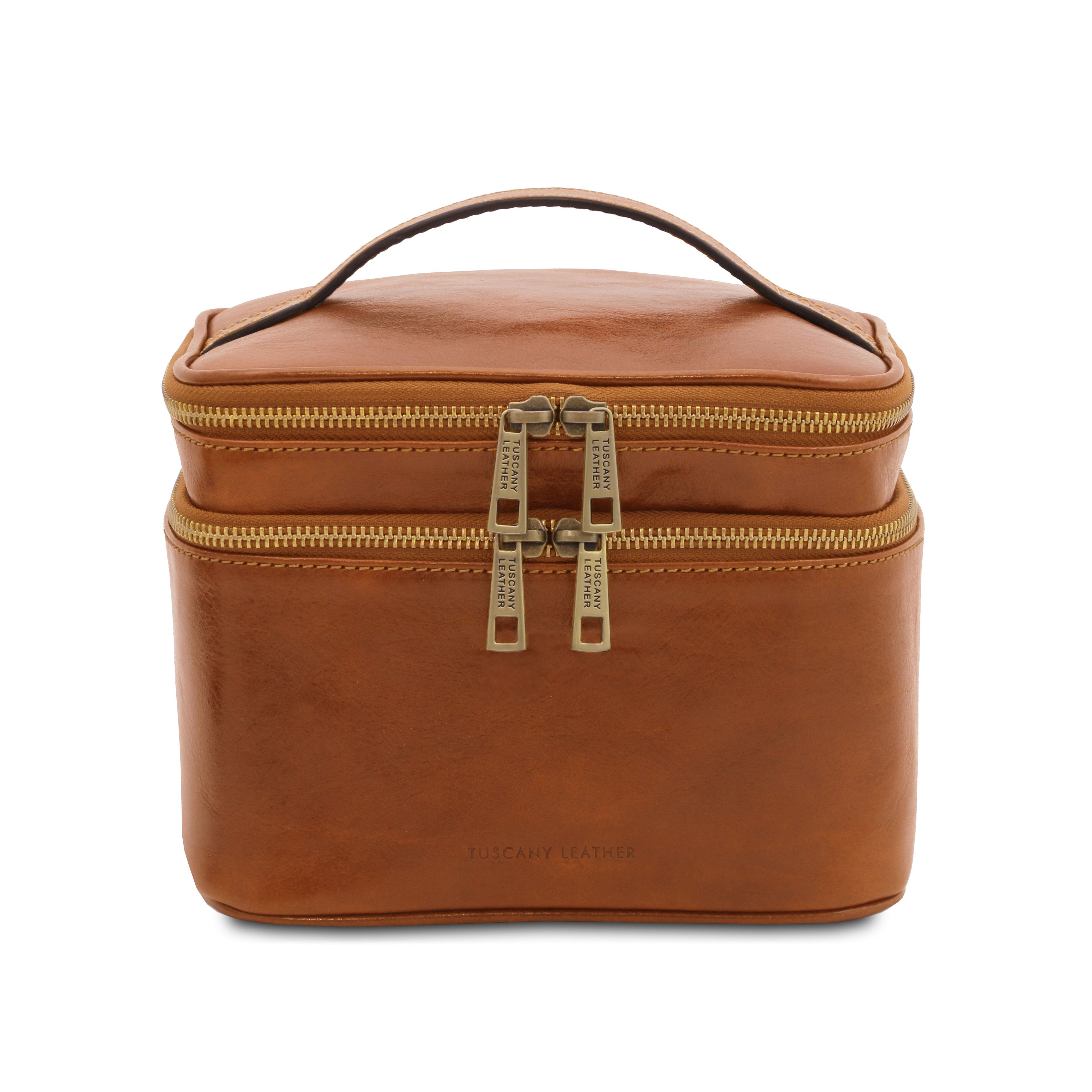 Eliot sminkväska i neutralt läder – frontvy